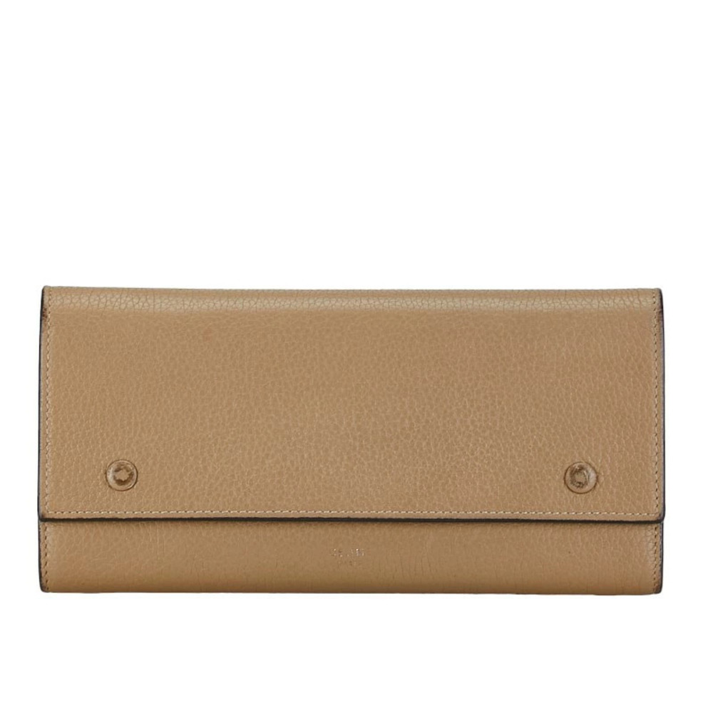Celine Flap Long Wallet Beige Leather